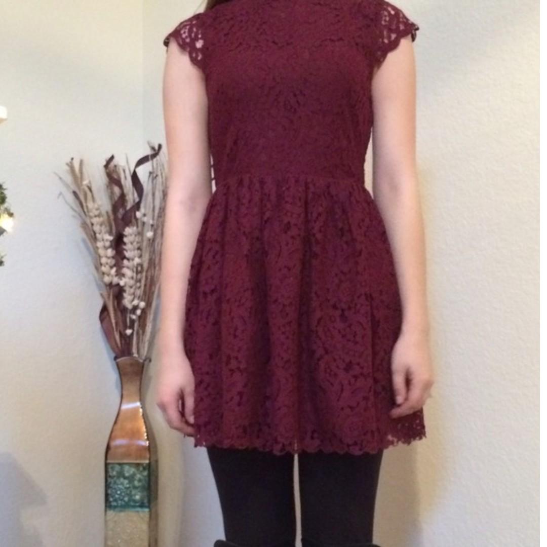 h&m burgundy lace dress