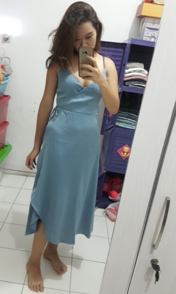 h&m blue wrap dress