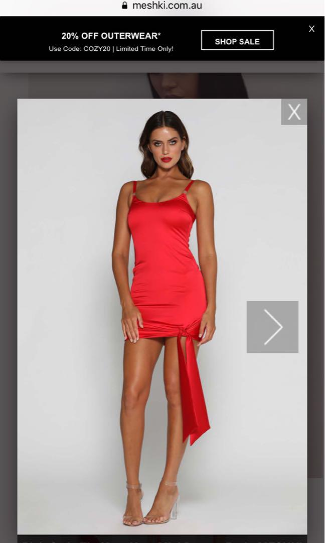 Meshki red satin dress clearance