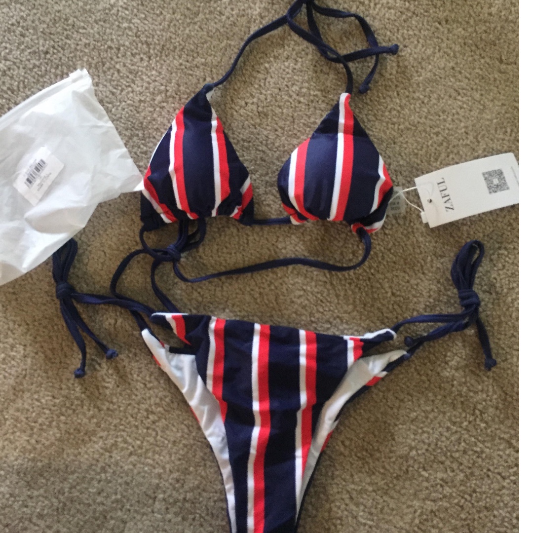 red white and blue striped swimsuit