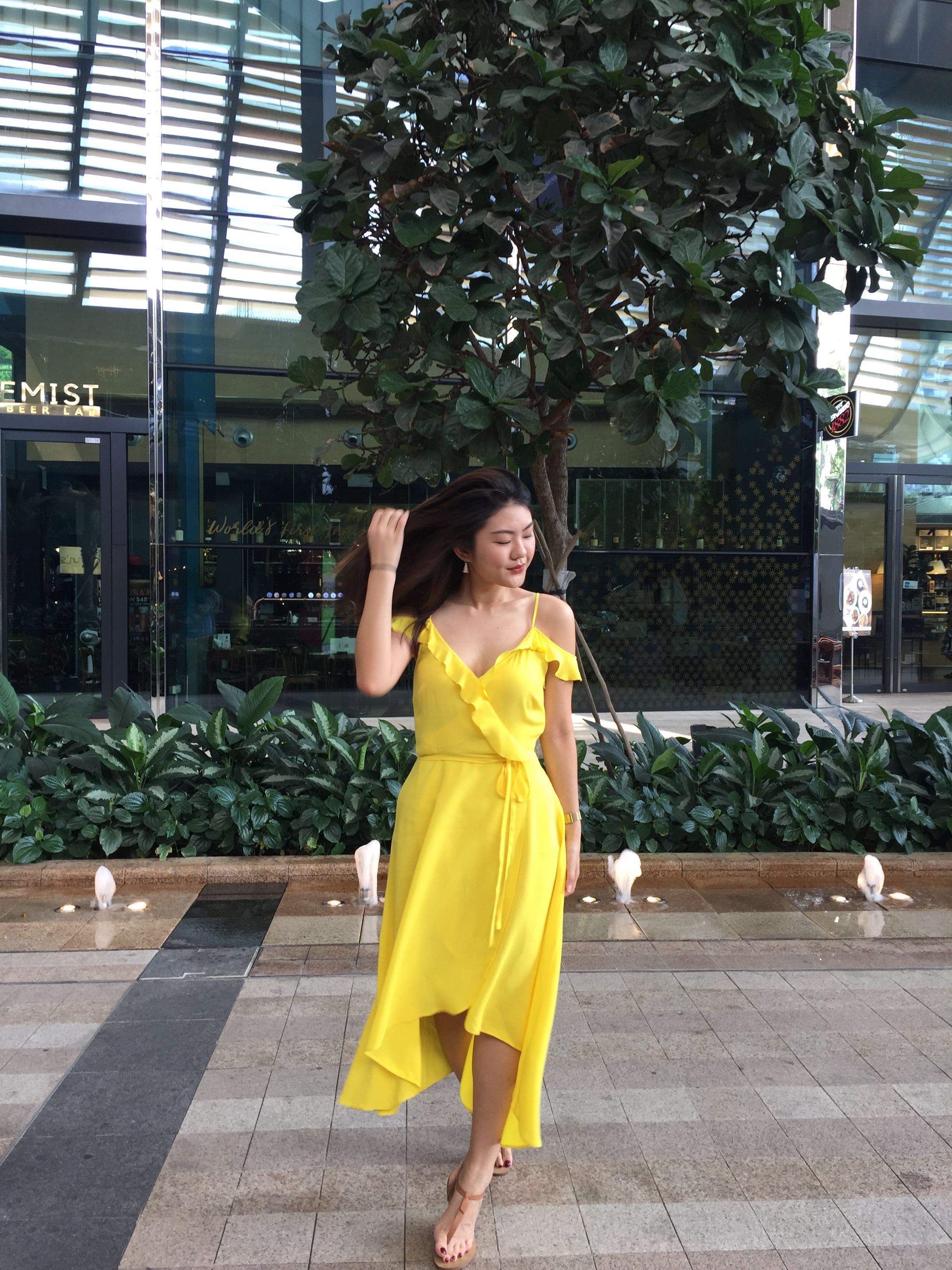New Look Frill Wrap Midi Dress Yellow UK 8 Women s Fashion