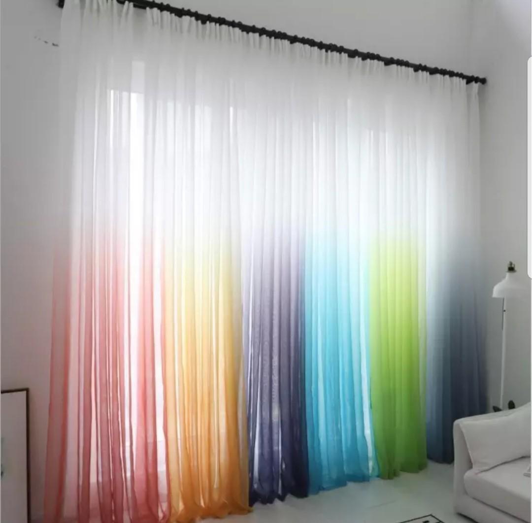2set Bedroom Sheer Curtains Colorful Rainbow Ombre Window Panels Drapes Backdrop 