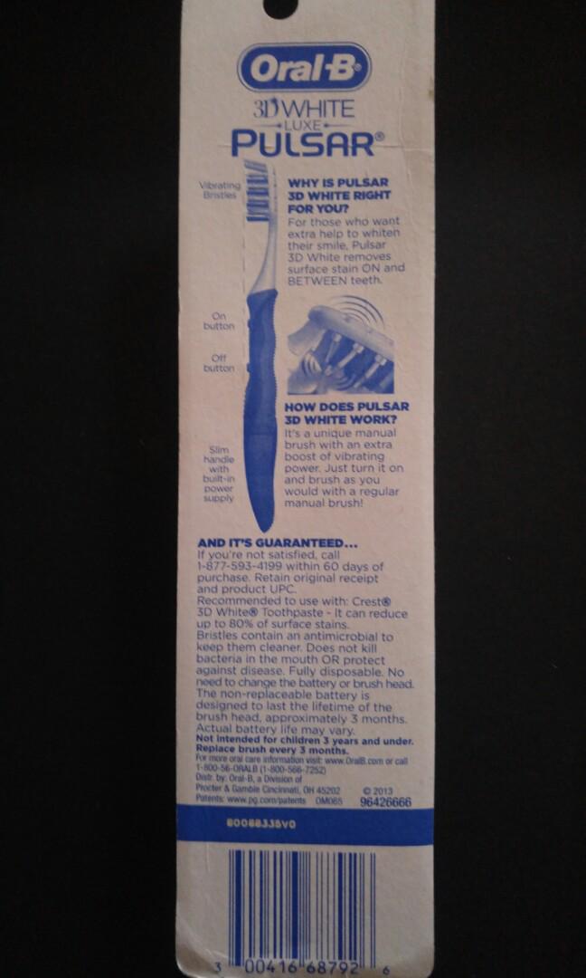 Oral B 3d White Luxe Pulsar Battery Toothbrush Twin Pack Health