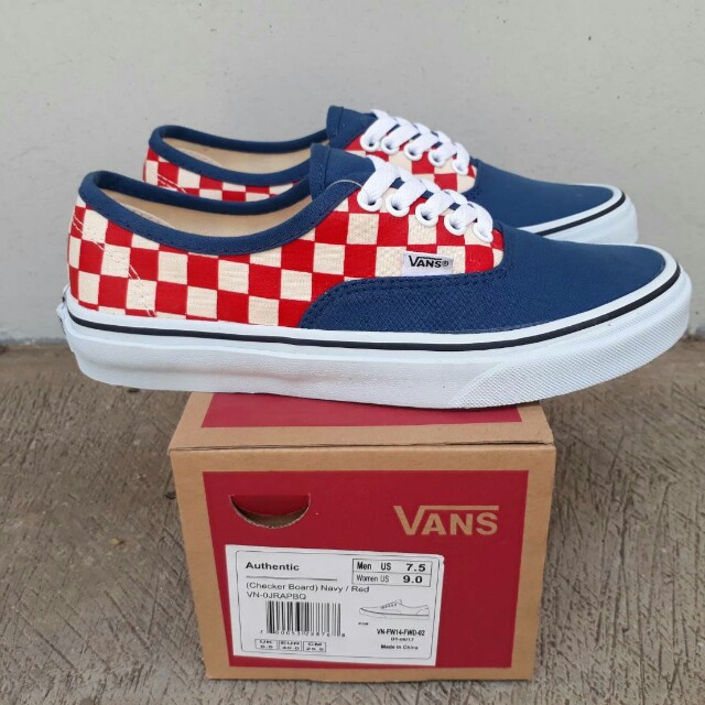 vans authentic checkerboard navy red