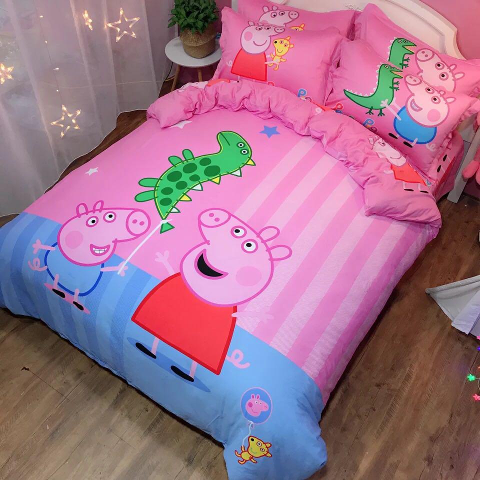 Promo 100 Cotton Peppa Pig Fitted Bedsheet Set Furniture