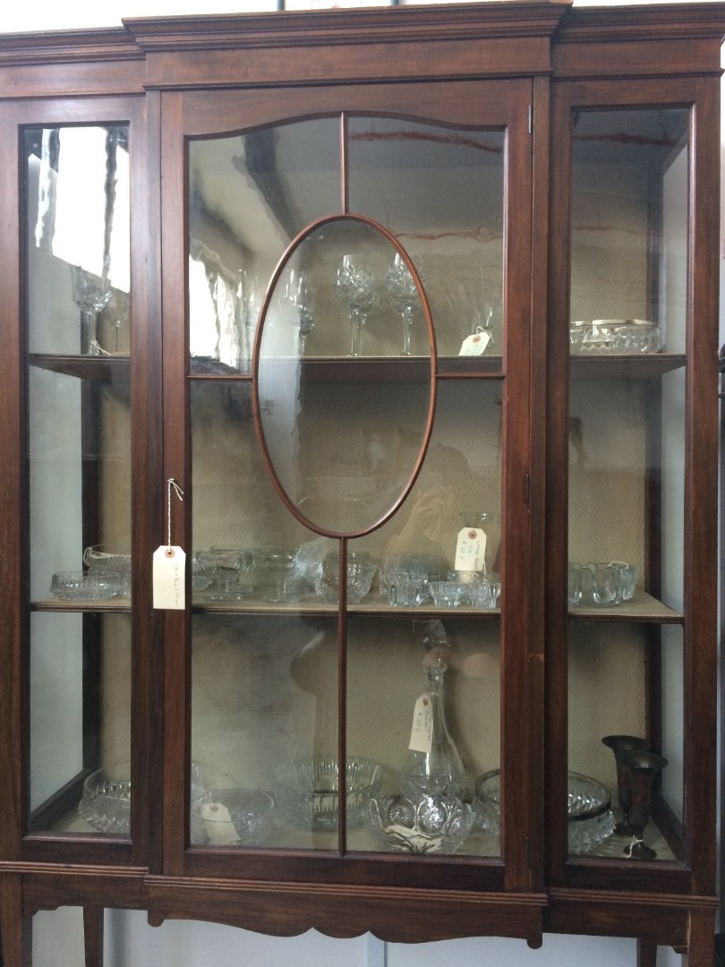 Antique Edwardian Victorian Curiosity Display Cabinet Vintage