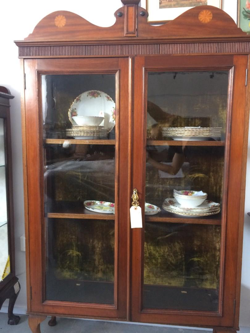 Antique Edwardian Victorian Curiosity Display Cabinet Vintage
