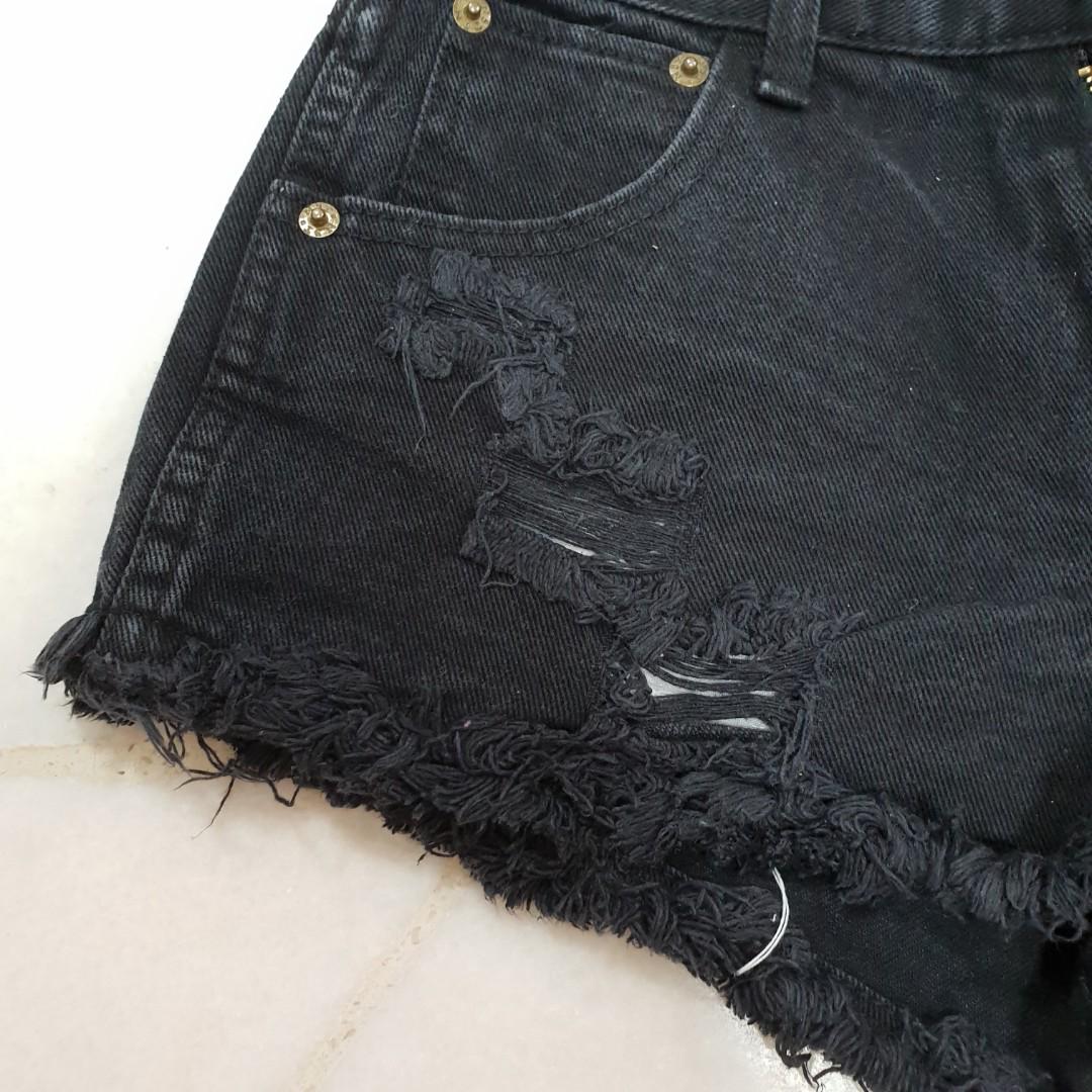 black high waisted ripped denim shorts