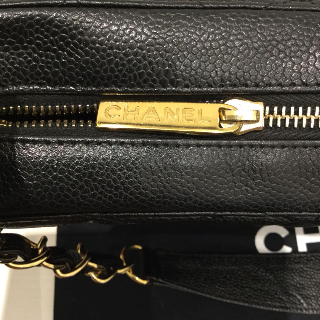 Chanel Caviar Shoulder Bag Black Quilted Leather Zipper Women S
