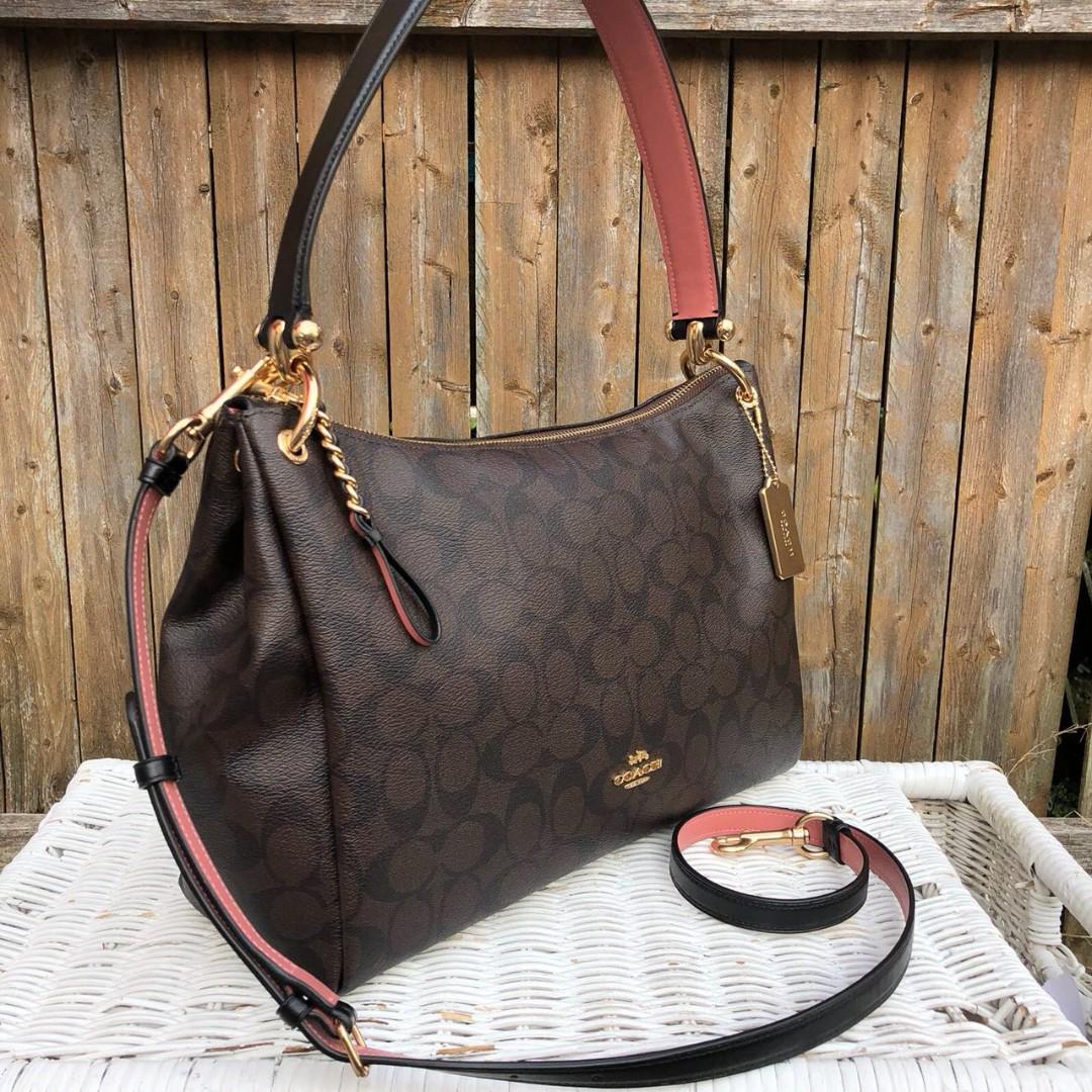 Coach Signature Mia Shoulder Bag in Brown/Black, Women's Fashion, Bags