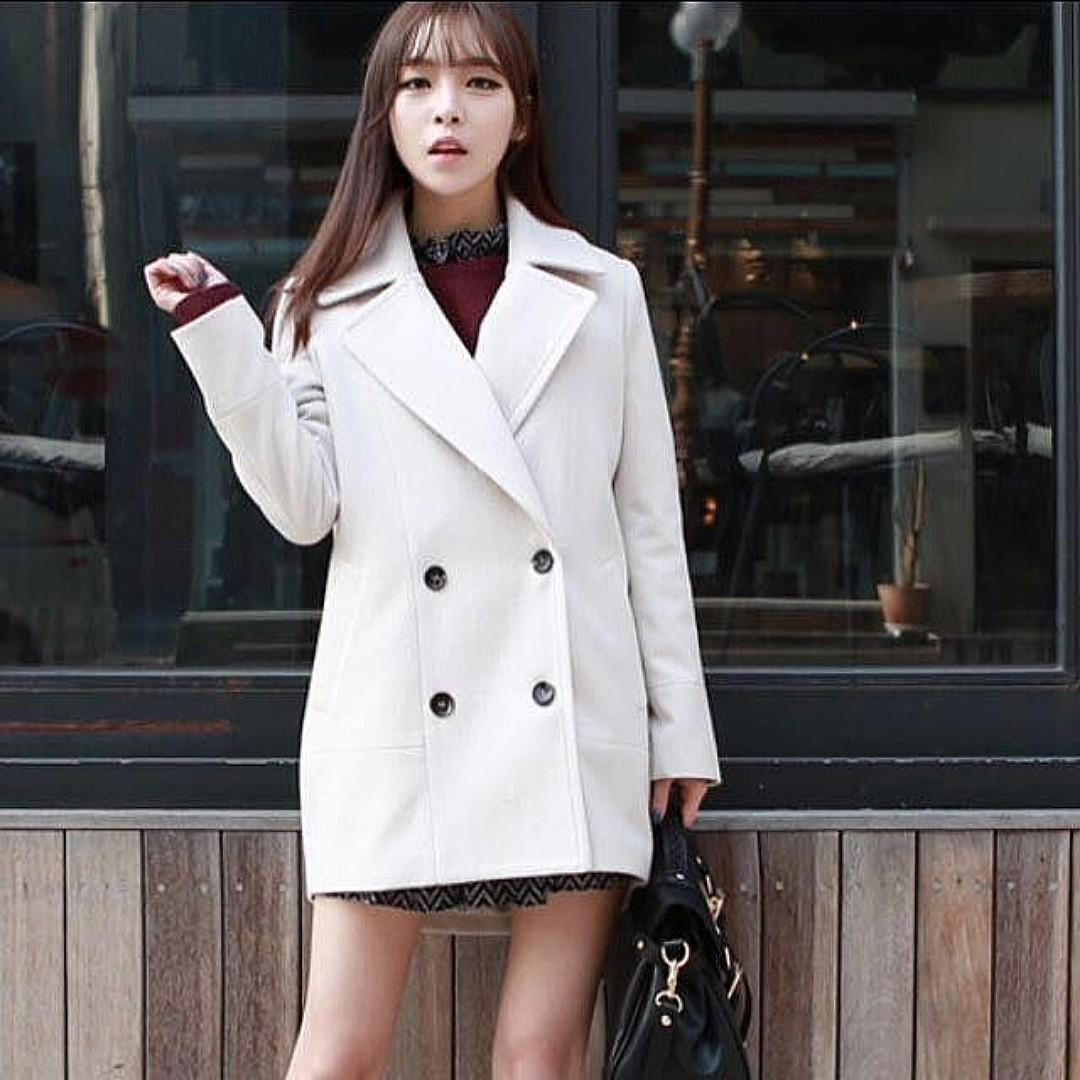Korean Winter Coat Cream White trench autumn loose fit jacket Women s Fashion Coats Jackets and Outerwear on Carousell