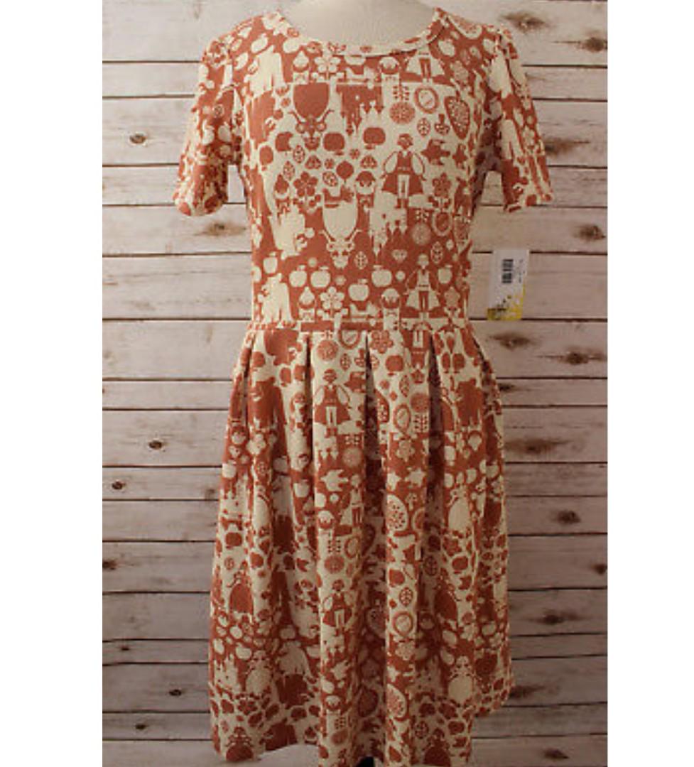 LuLaRoe Amelia Dress Disney Princess Snow White Seven Dwarfs Brown Cream Women s Fashion Dresses Sets Dresses on Carousell