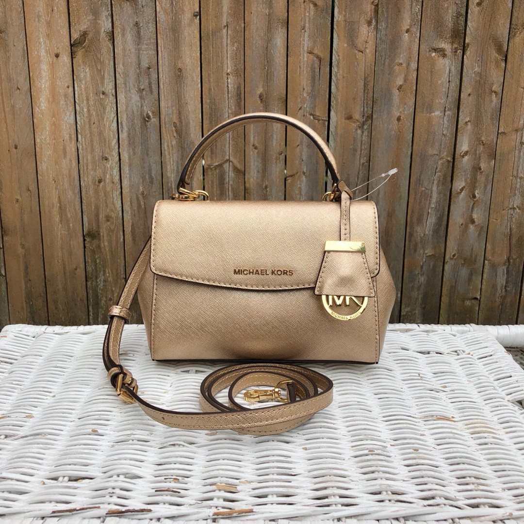 NWT MICHAEL KORS XS Ava Metallic leather women's top handle crossbody  Pale Gold