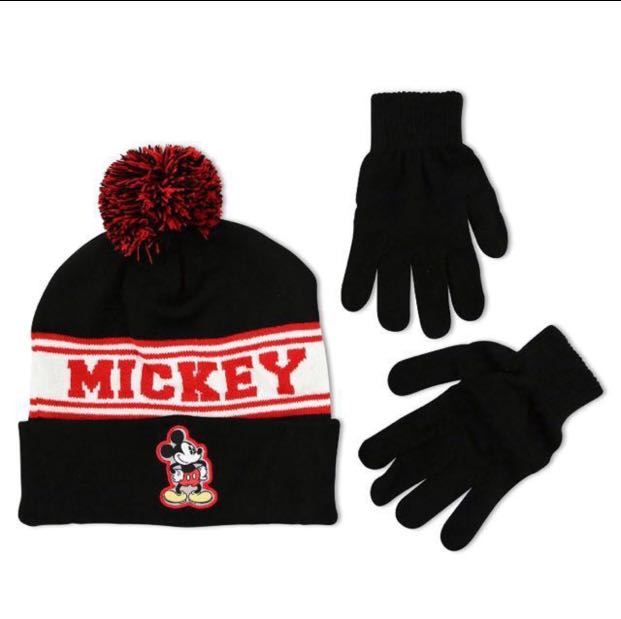 Boys Blue Disney Mickey Mouse Thermal Winter Hat Gloves Set