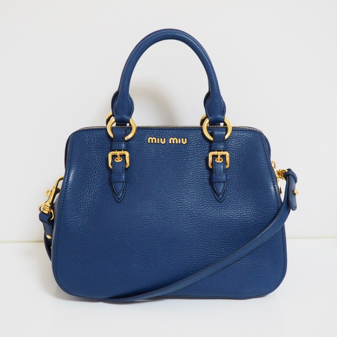 NEW Miu Miu Madras Top Handle Bag Blue Women s Fashion Bags