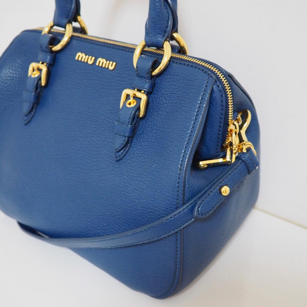 Madras leather handbag Miu Miu Blue in Leather - 31215805