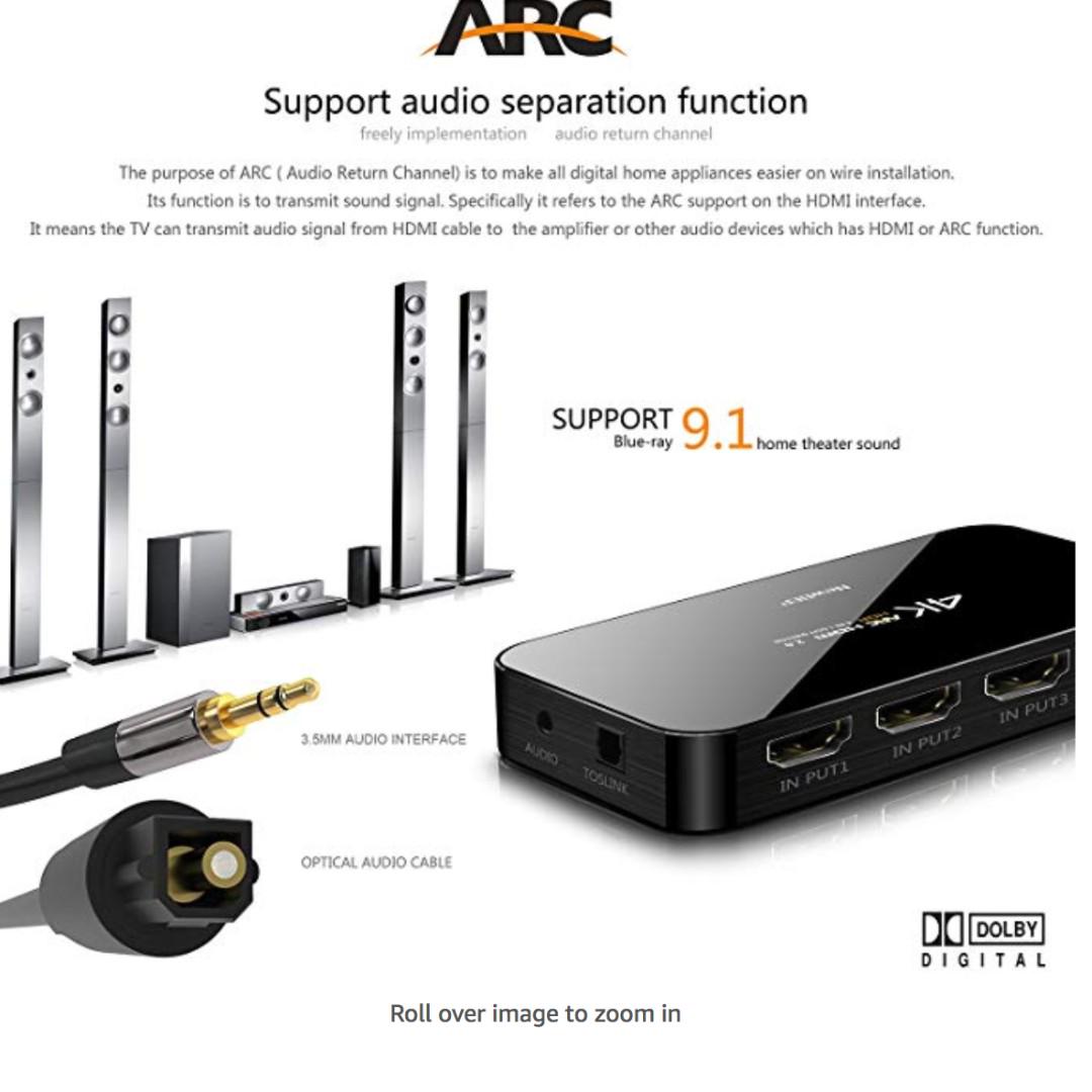 NewBEP 4 X 1 HDMI Switch with ARC 4K Ultra HD 4 Port 4K x 2K Audio