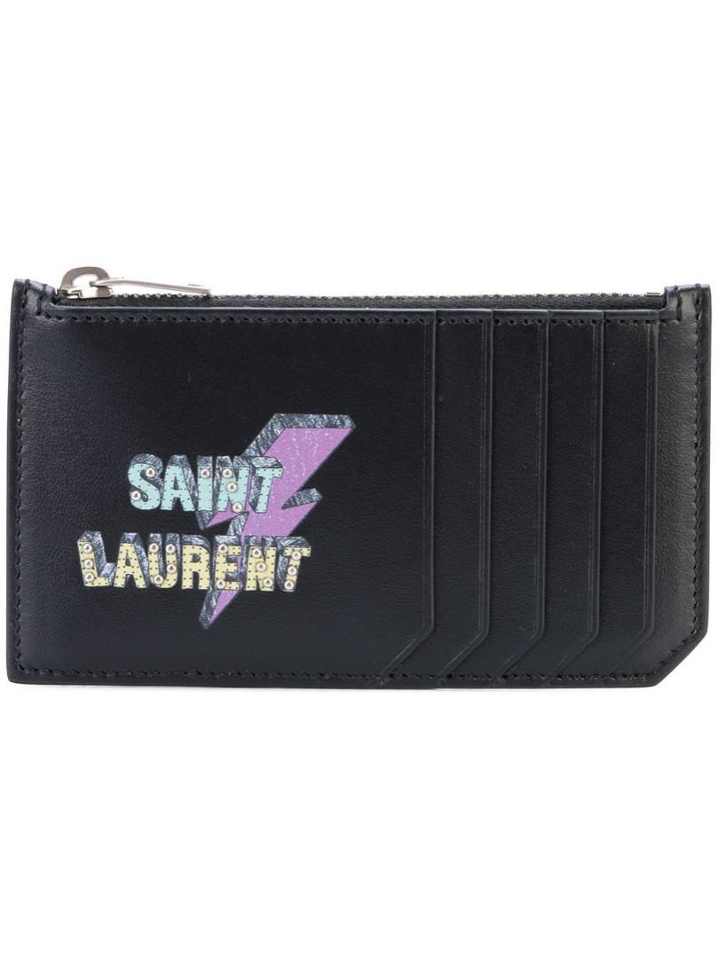 Saint Laurent Purple Chevron Quilted Grain de Poudre Card Holder Wallet