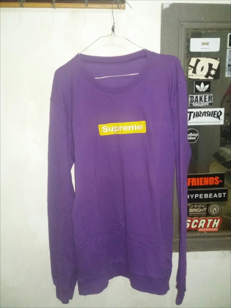 Supreme longsleeve purple, Fesyen Pria 