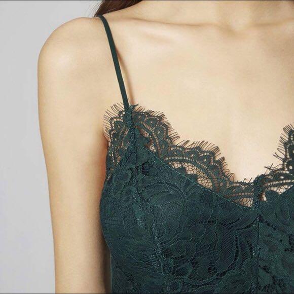 TOPSHOP Green Lace Lingerie style Mini dress Women s Fashion
