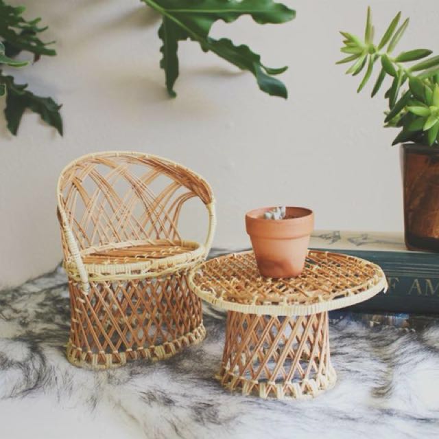 Vintage Rattan Wicker Home Decor Planter Table Pea Chair Vintage Rattan Wicker Home Decor