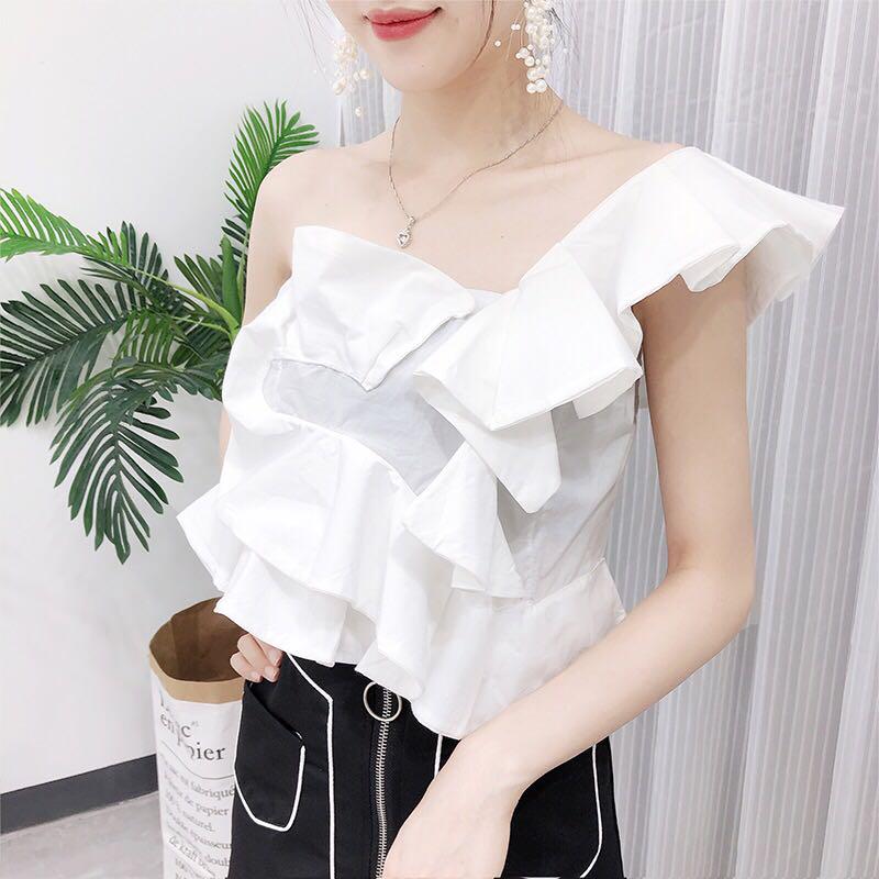 one side ruffle top