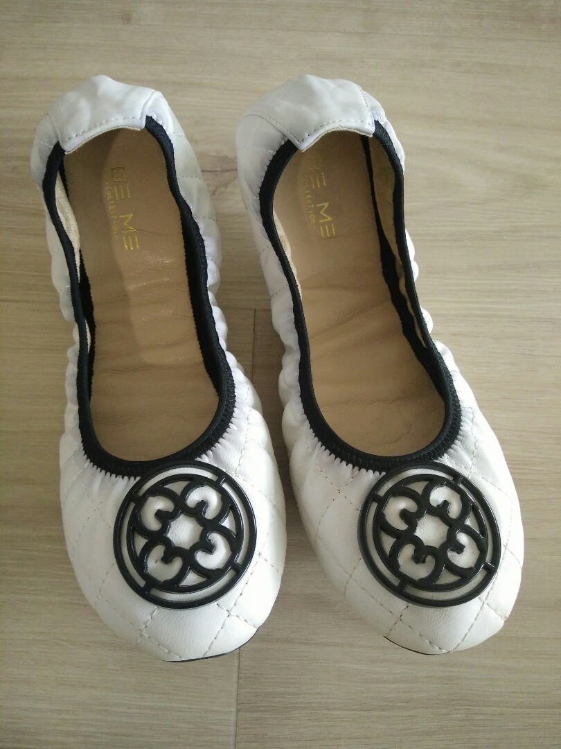 white foldable ballet flats