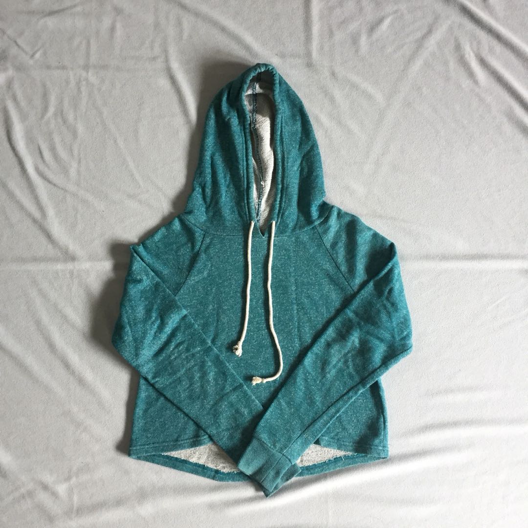 teal crop hoodie