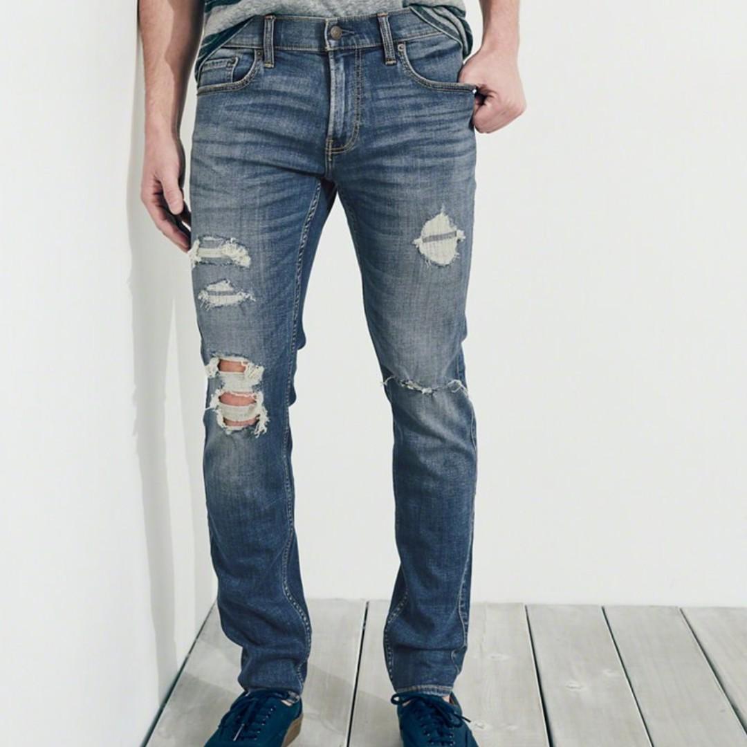 Hollister Super Skinny Ripped Jeans, Men's Fashion, Bottoms, Jeans on Carousell