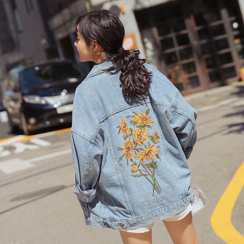 jean jacket with sunflowers