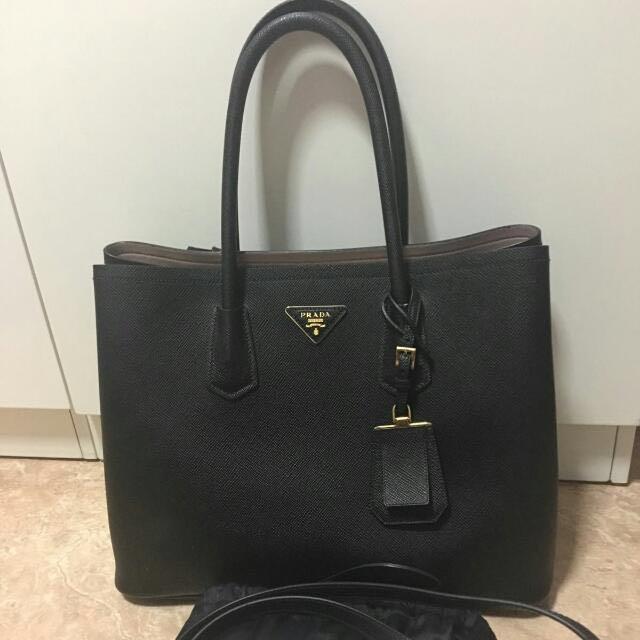 Prada Saffiano Cuir Double Bag, Luxury, Bags & Wallets on Carousell