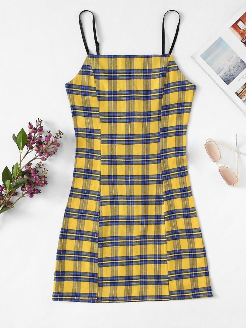 Romwe Yellow Plaid Dress