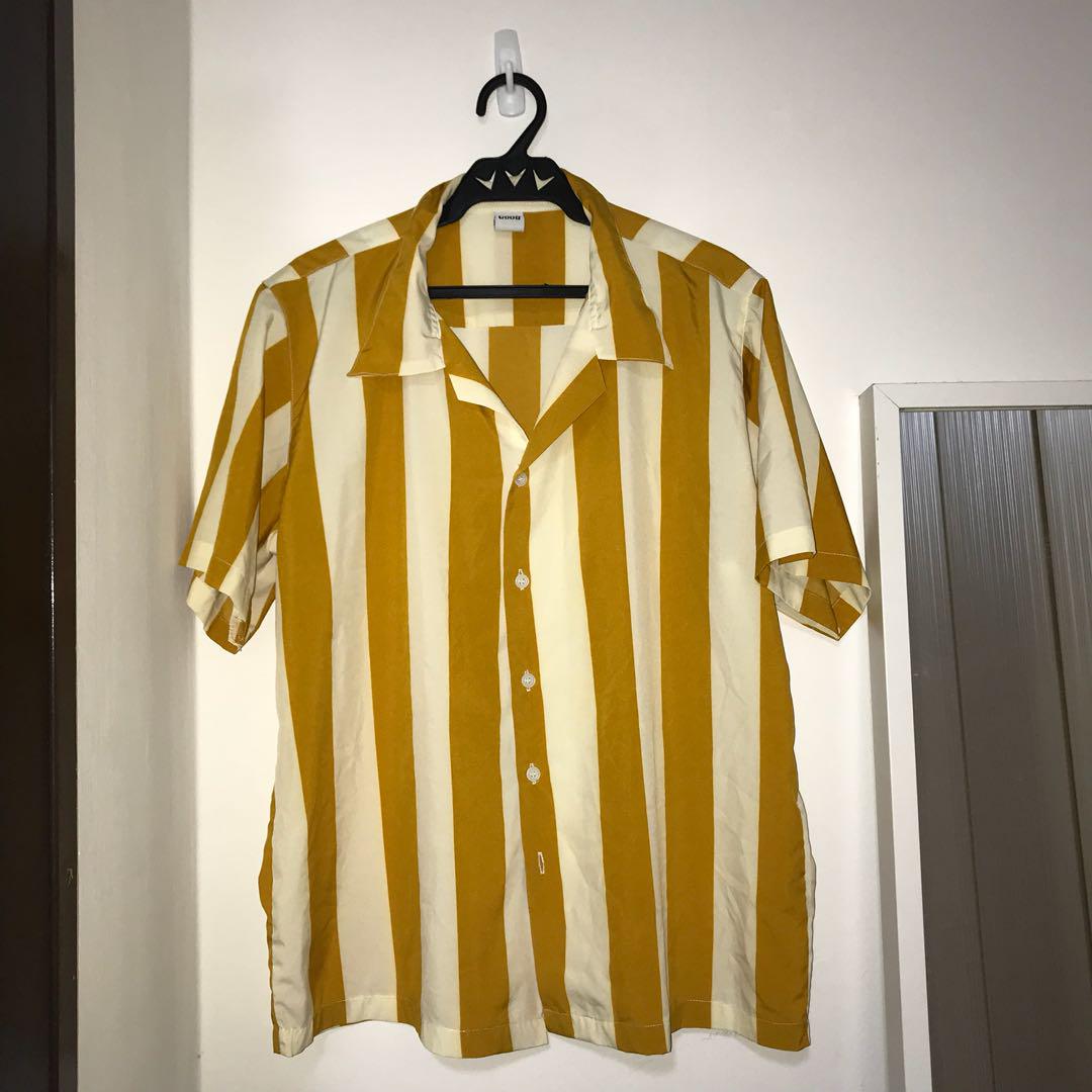 Yellow Mustard Stripped Button Down Shirt Women S Fashion
