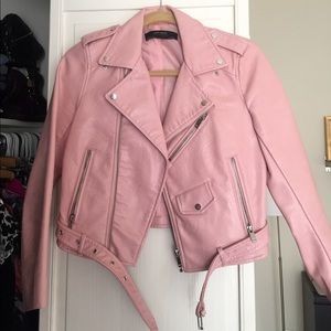 zara pink leather jacket