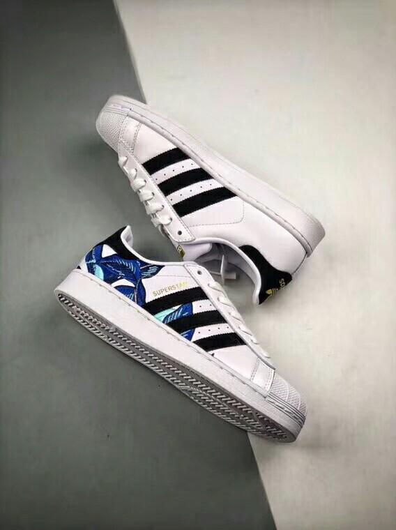 adidas superstar flower embroidery white blue