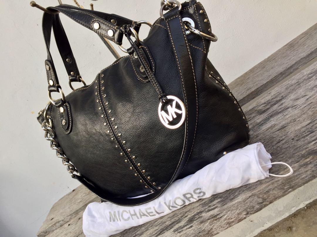 Authentic Michael Kors Astor Studded Leather Chain Handle 2 Way