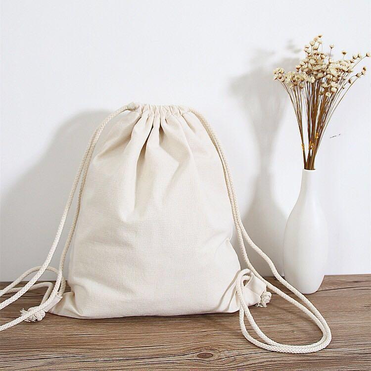 Instock Plain Canvas Backpack Drawstring Diy Craft Bag Design