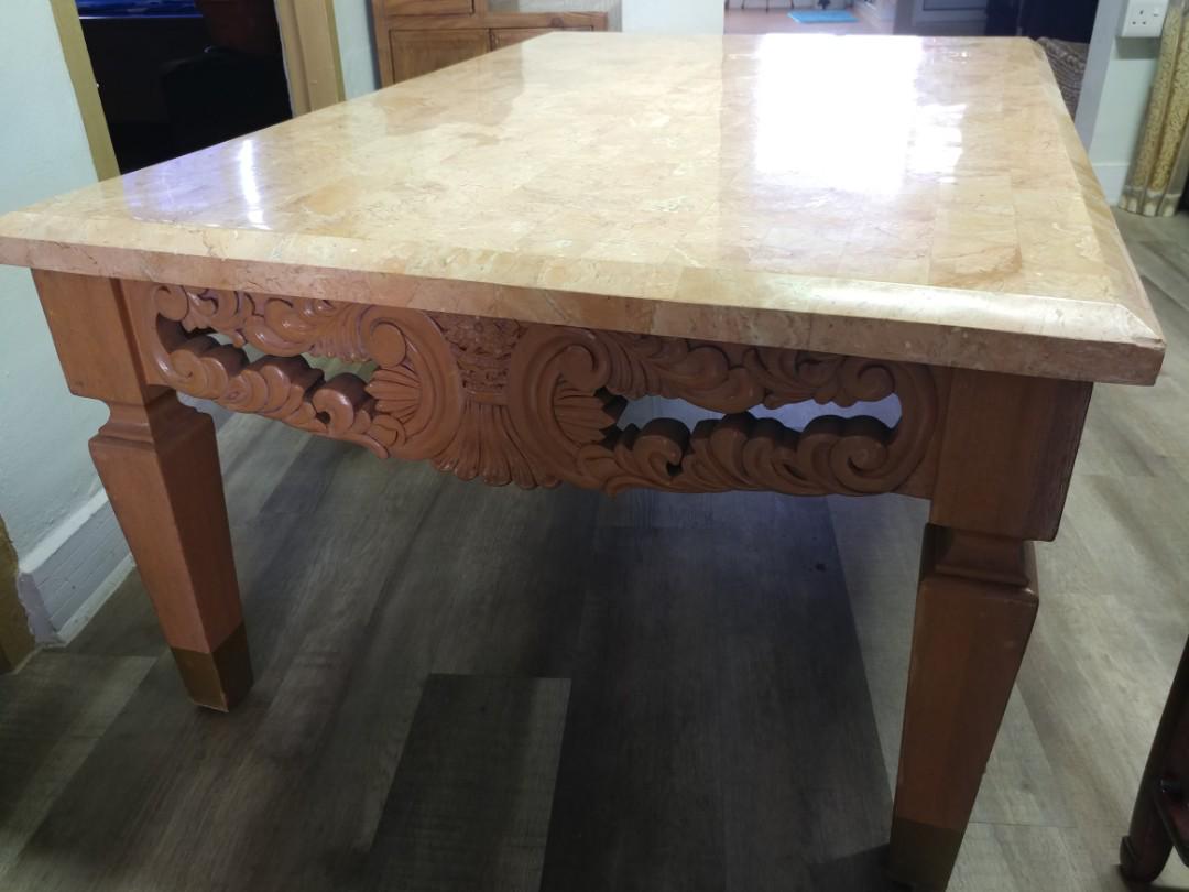 Marble Top Coffee Table With Carved Wooden Legs Furniture Tables