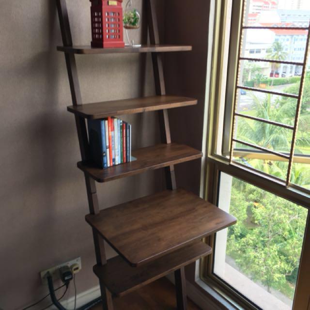Solid Wood Ladder Shelf American Walnut Color Furniture