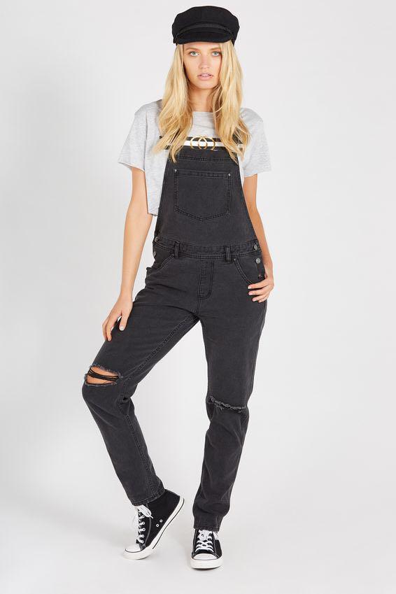 SUPRE distressed faded black overalls dungarees Women s Fashion