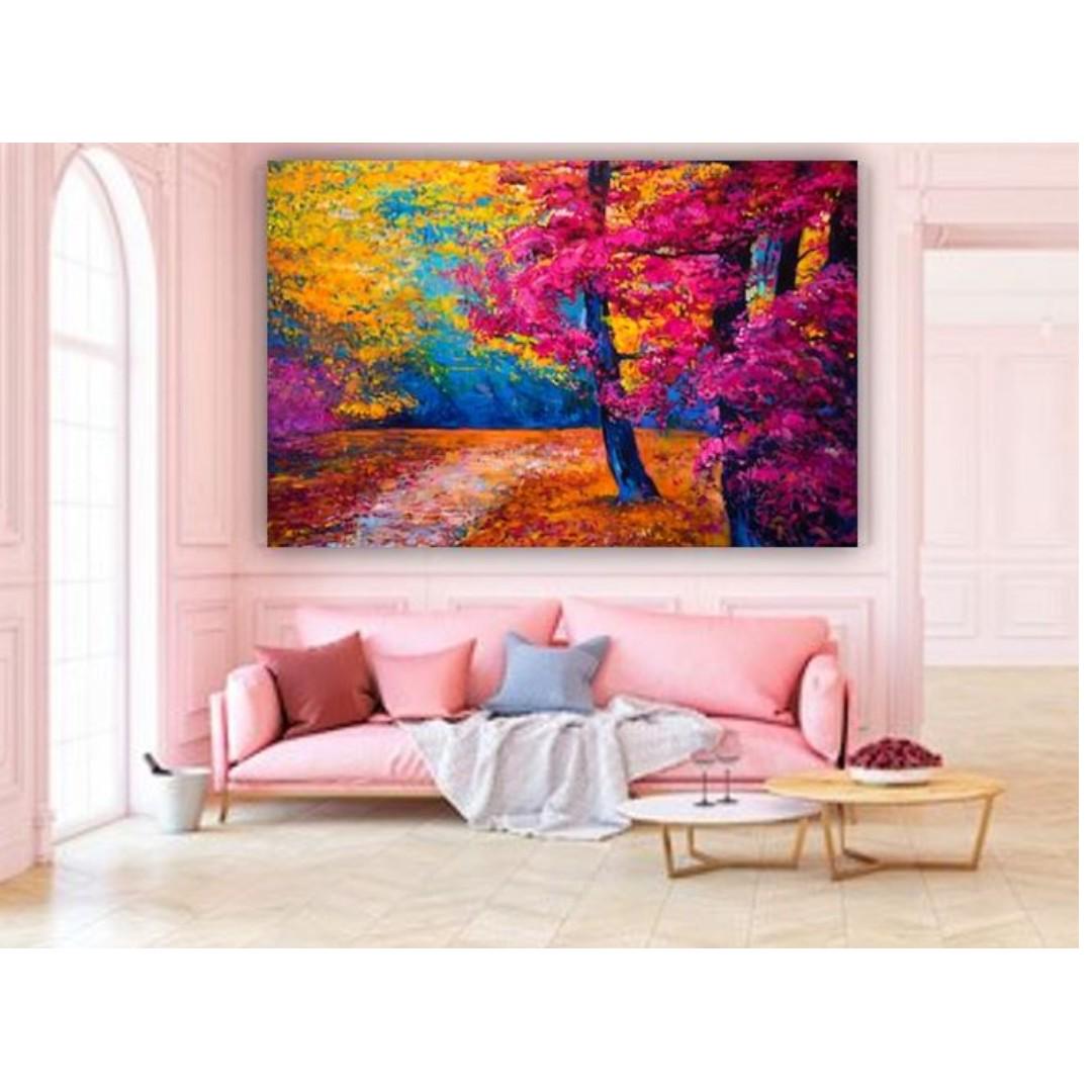 Vibrant Colourful Fall Forest Trees In Pink Orange Purple