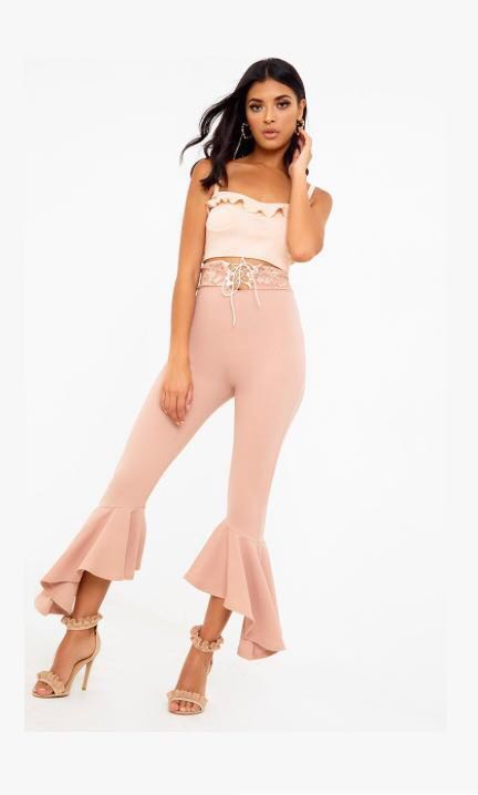nude flare trousers