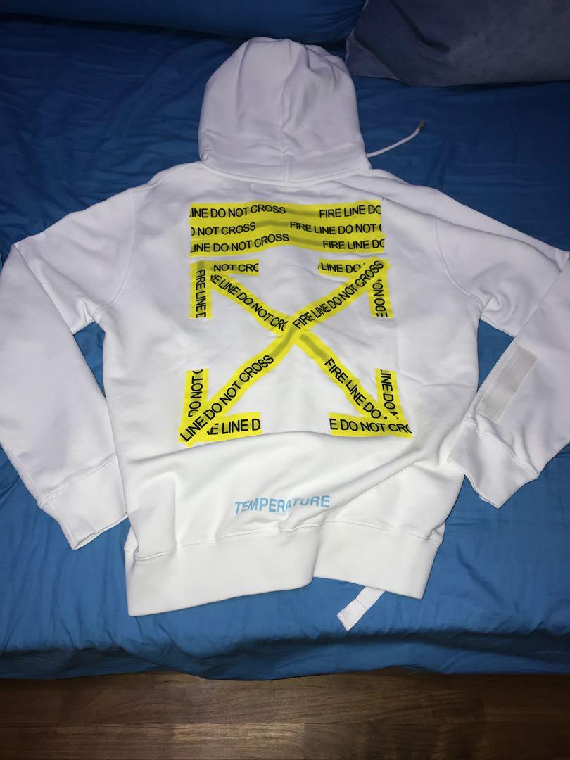 Off White Firetape Hoodie Men s Fashion Tops Sets Hoodies on Carousell