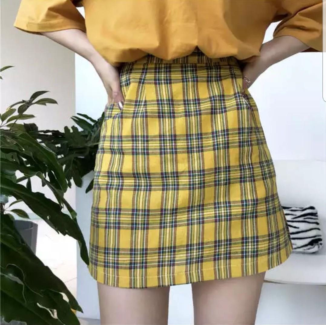 yellow plaid skirt and top