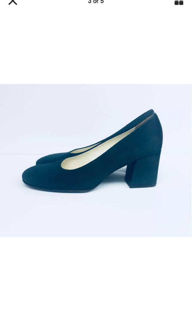 blue satin block heels
