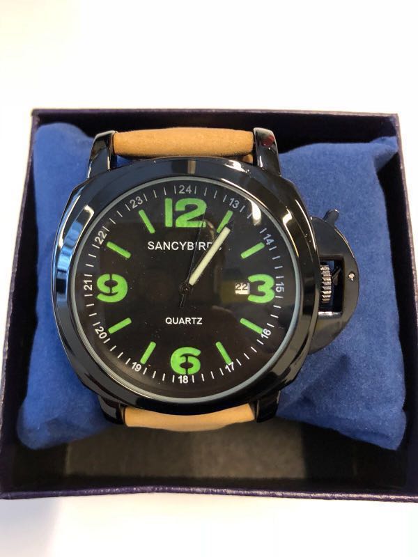 Sancybird Panerai style big faces quartz watch square hexagon brown leather strap