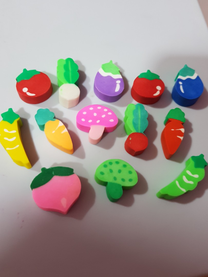 Set of 13 Fruits/Vegetables Erasers, Hobbies & Toys, Stationery & Craft