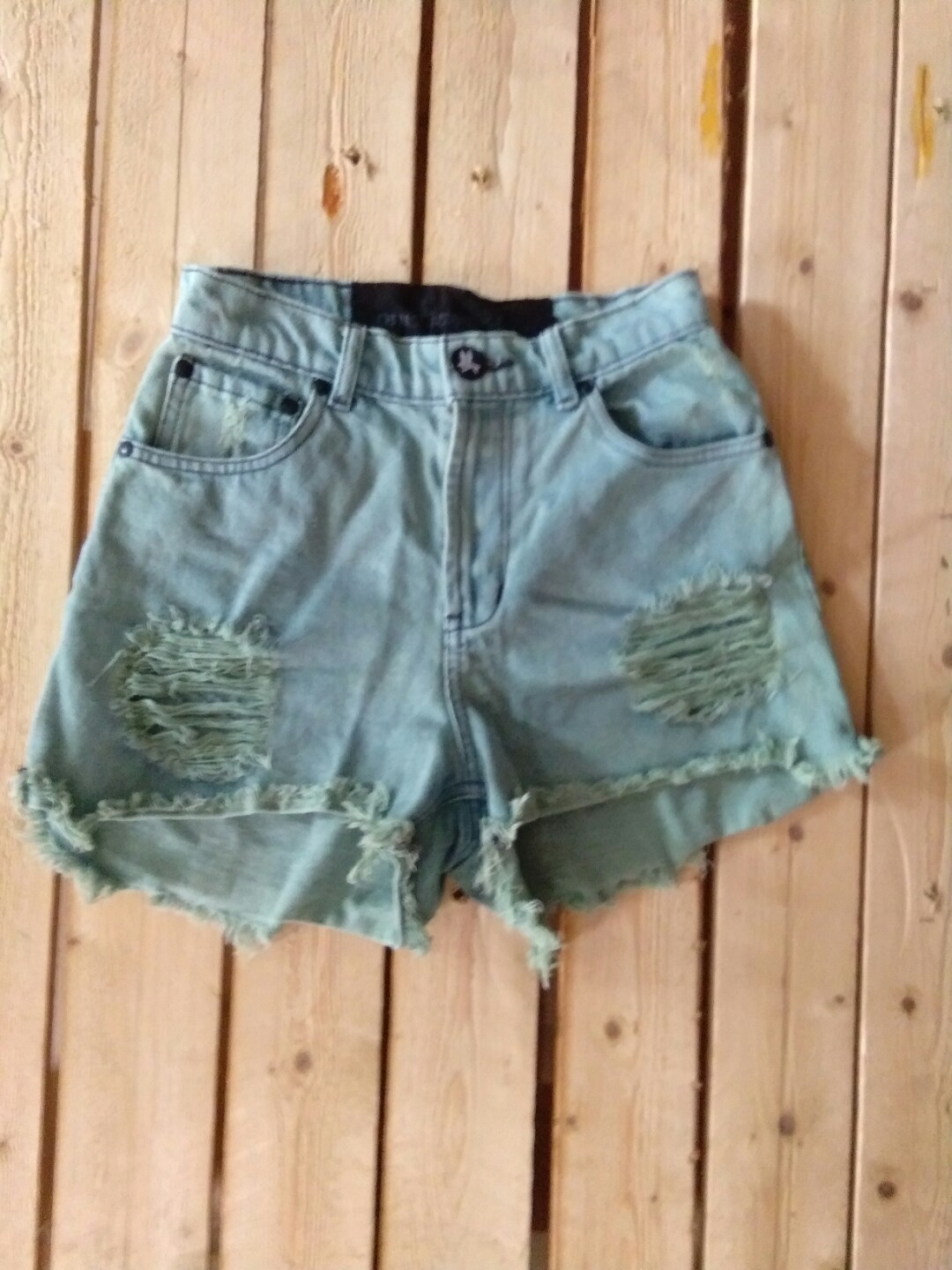 teal denim shorts