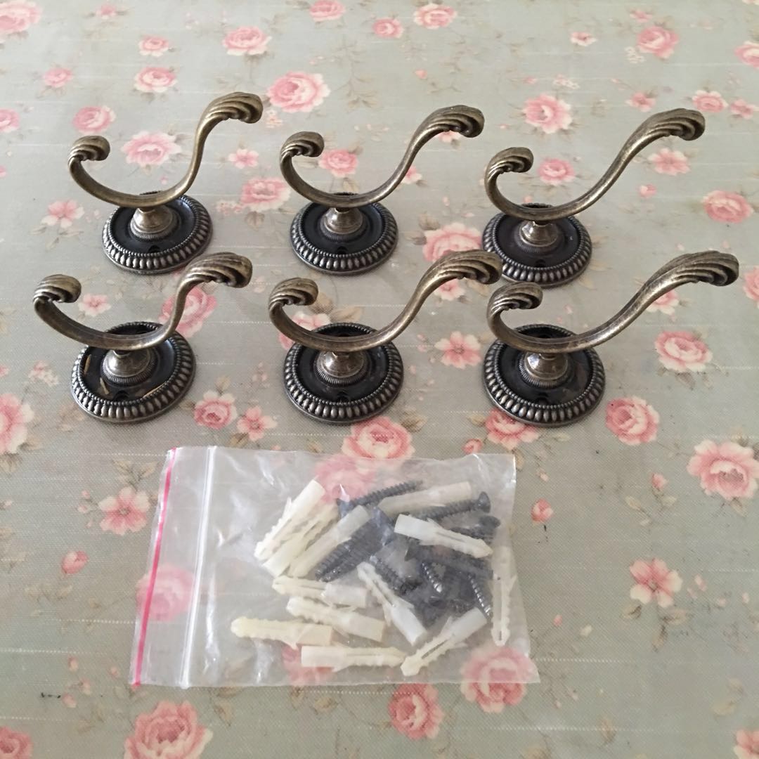 Vintage Metal Wall Hooks (6 pieces), Furniture & Home Living