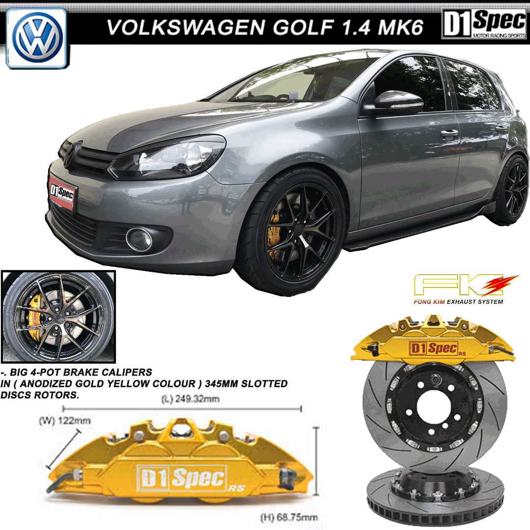 D1 SPEC BIG BRAKE KIT BIG 4 POT RS 345 ON VOLKSWAGEN GOLF 1.4